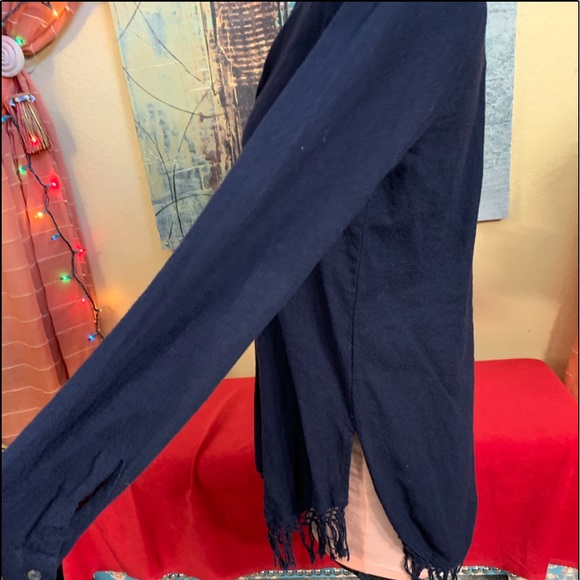 🔵 Calypso St. Barth 100% cotton tunic top Navy Blue, fringe hem S/M - Picture 5 of 12